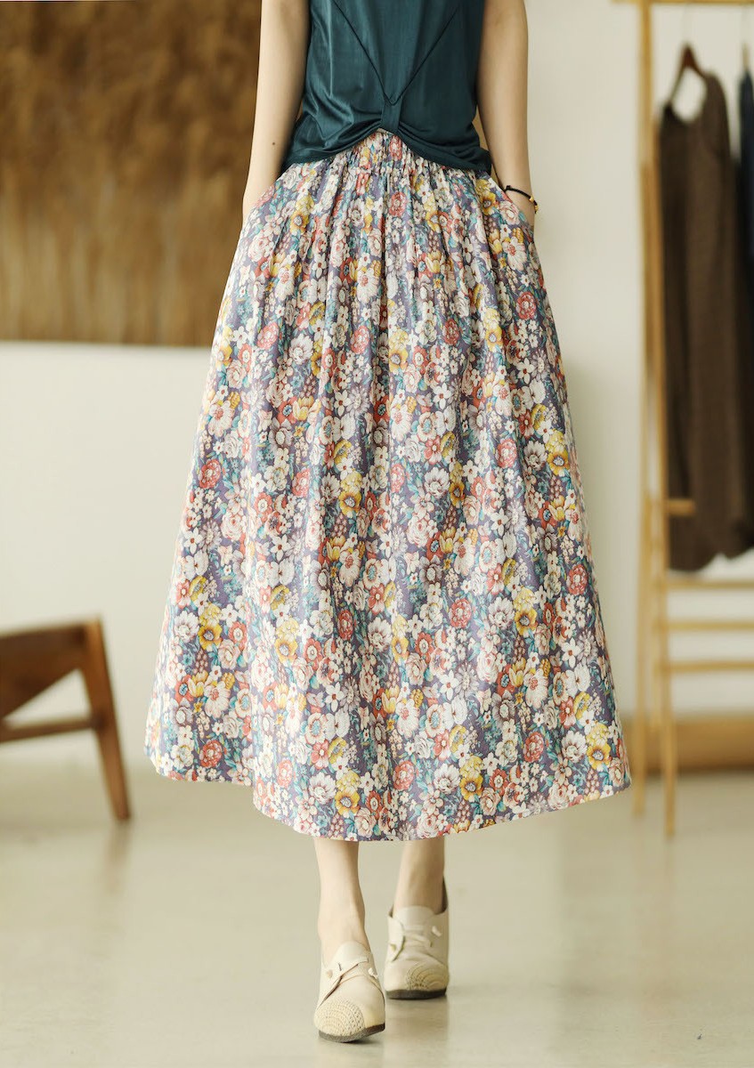 High Waist Retro Printed A- Line Loose Floral Skirt