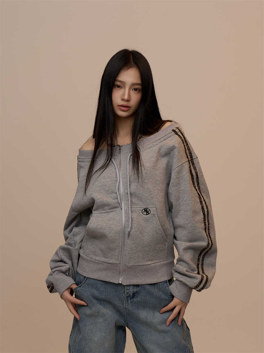Off-shoulder langærmet sweater, dametoptøj, slim-fit sportstop