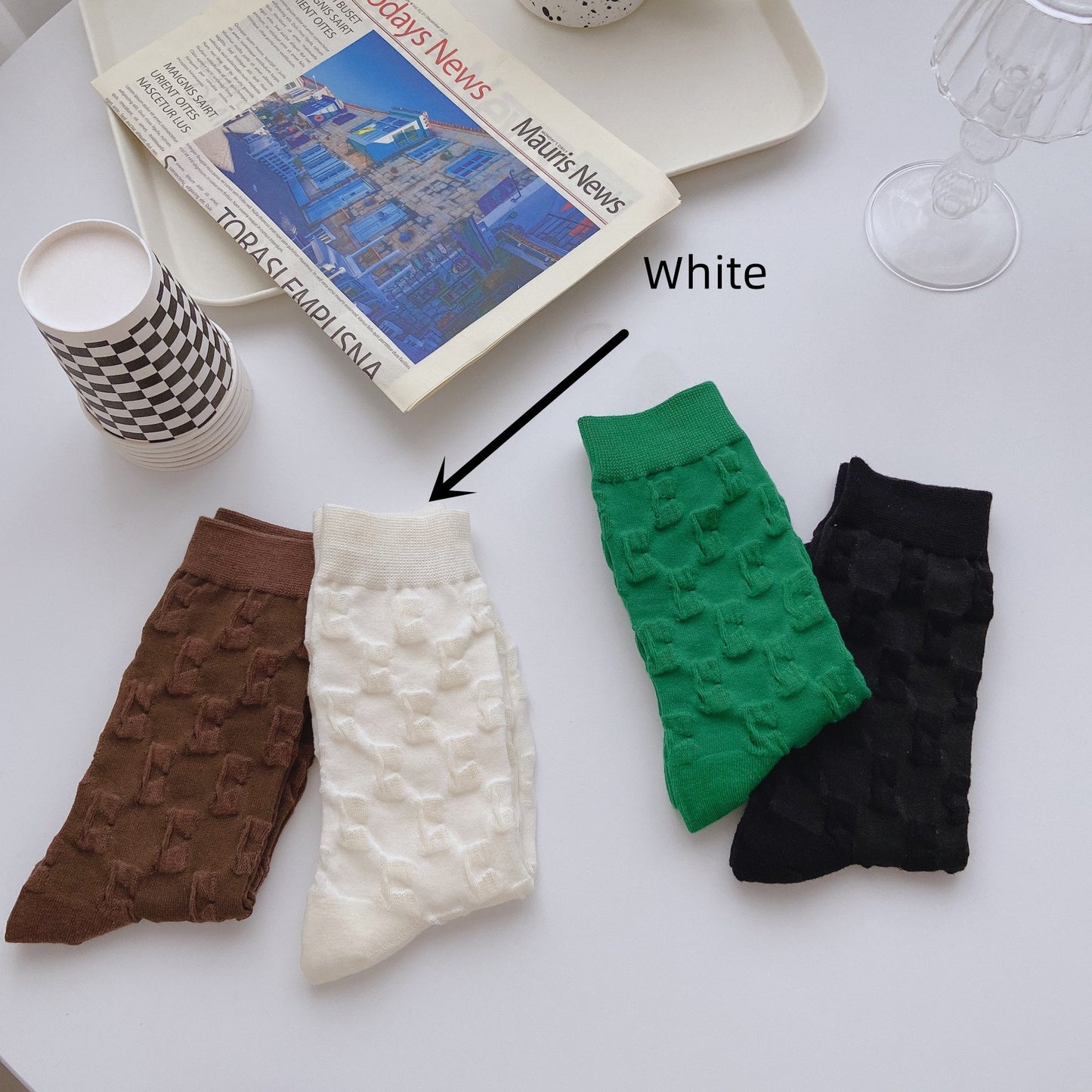Solid Color White Pile Socks Women's Middle Tube Lolita Stockings
