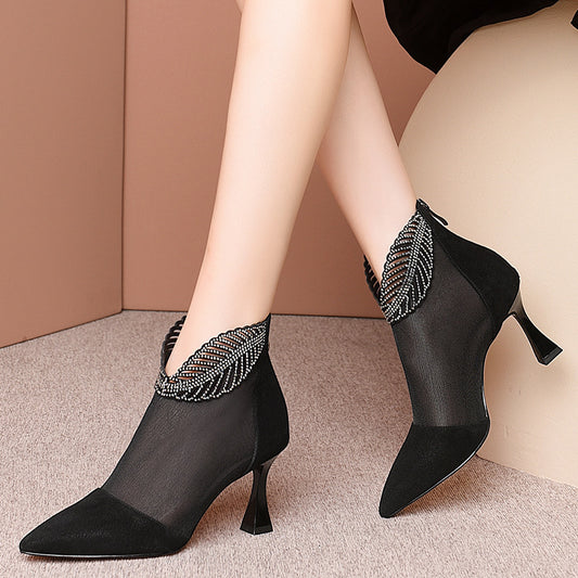 Pointed High Heel Back Zipper Single Shoes