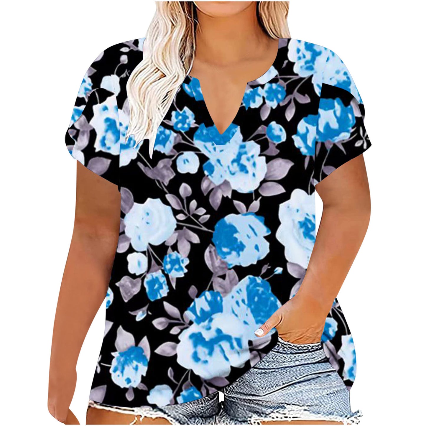 Women's V-neck Printed Short Sleeved Top
