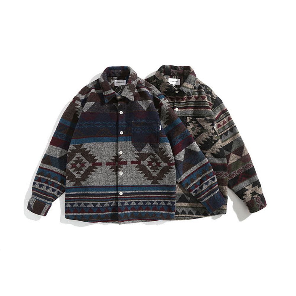 Retro Woolen Ethnic Long-sleeved Shirt Loose Coat