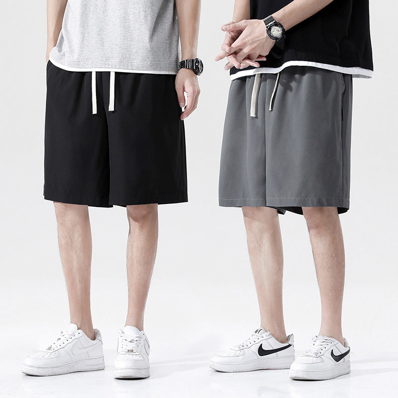 Light-weight Thin Simple Loose Cropped Pants Quick-drying Ice Silk Men
