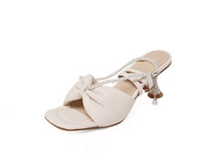 Elegant Bowknot Pearl Chain Summer New Stiletto Sandals Women