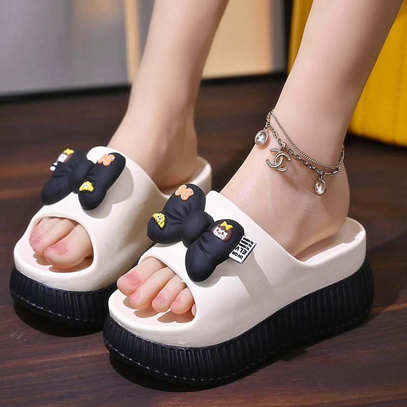 Summer Ladies Bow Fairy Style Thick Bottom Interior Home Bathroom Slippers