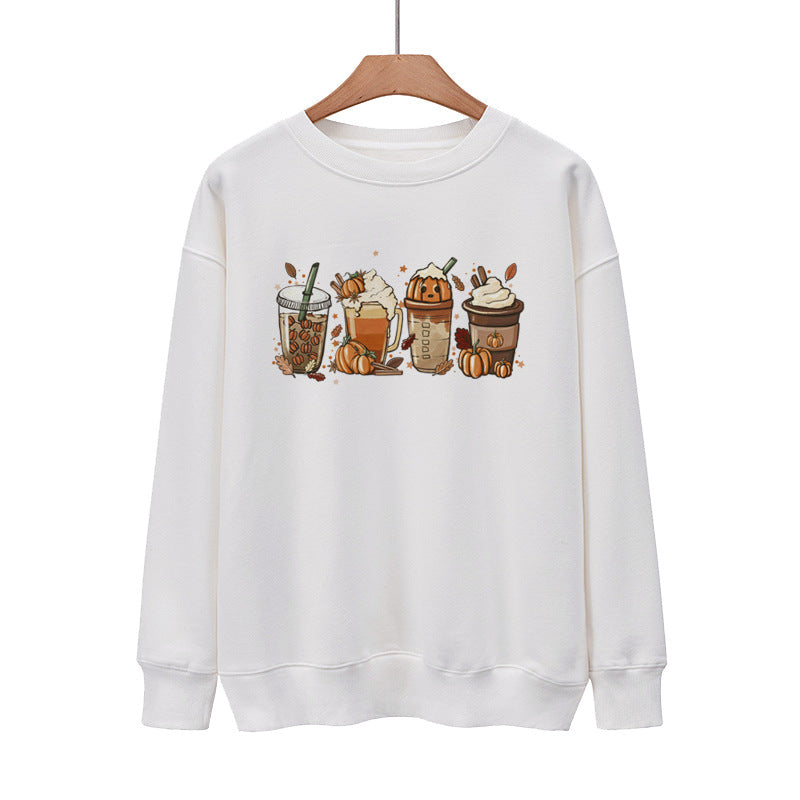 Ny Kaffe Græskar Halloween Gade Forår Efterår Og Vinter Rund Hals Løs Afslappet Pullover