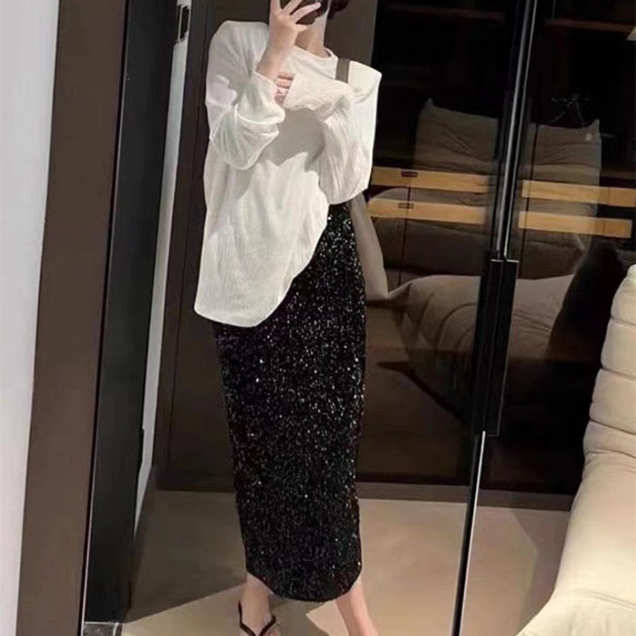 Women's Elegant Fashion High Waist Slimming Sequined Skirt