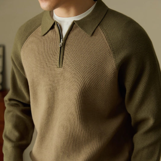 Amerikansk Afslappet Lynlåspolo Sweater i Halvhøj Model