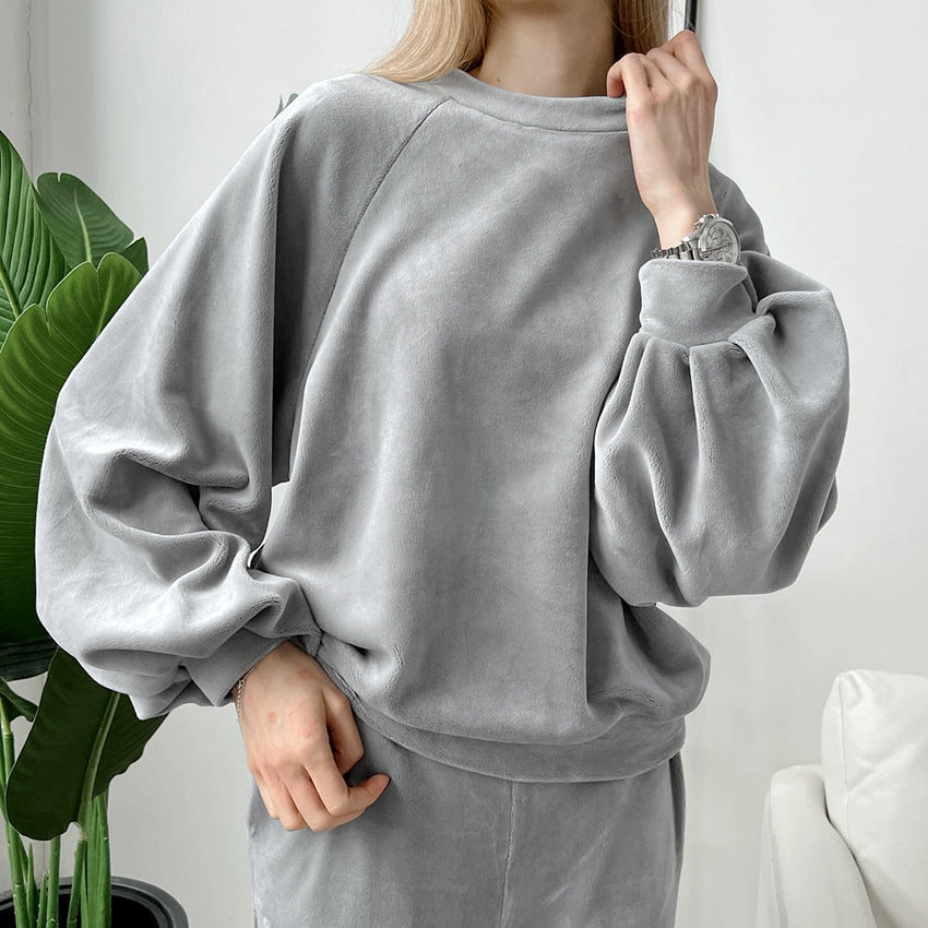 Loose Comfortable Soft SpringSummer Velvet Long-Sleeve Pajama Set For Women