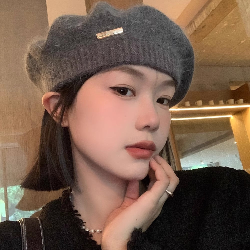 Knitted Gray Beret Women's Winter Warm