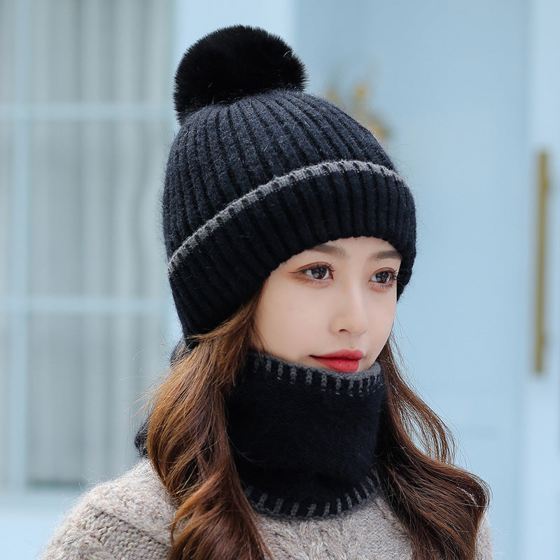 Women's Fashion Embroidered Warm Scarf Sweater Hat Set