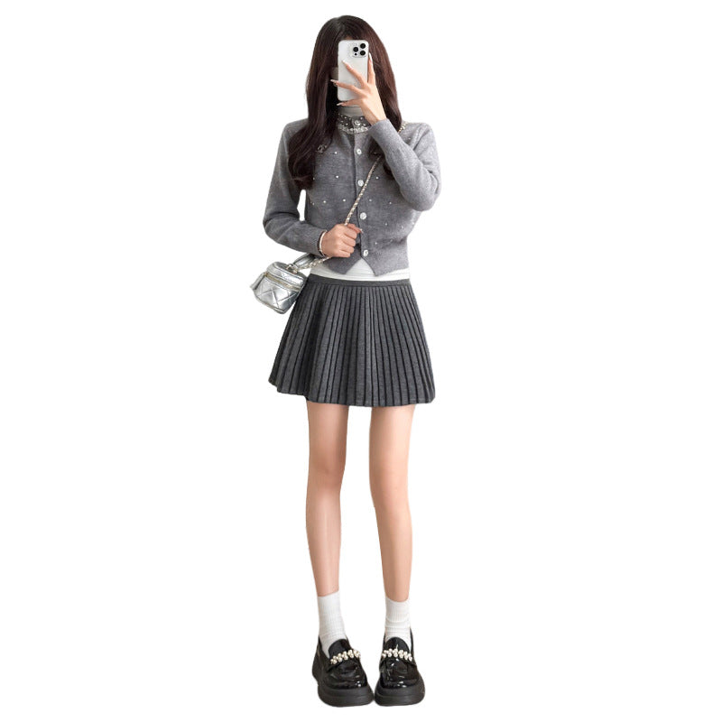 High-waisted Draped Wool Pleated Skirt