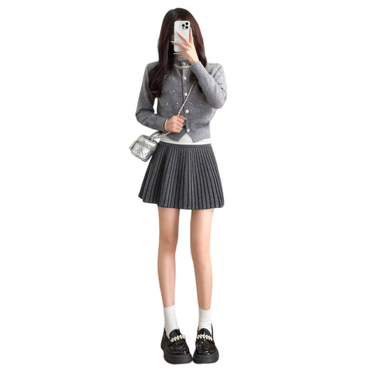 High-waisted Draped Wool Pleated Skirt