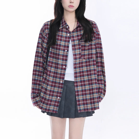 Retro Classic Red And Blue Plaid Long-sleeve Shirt