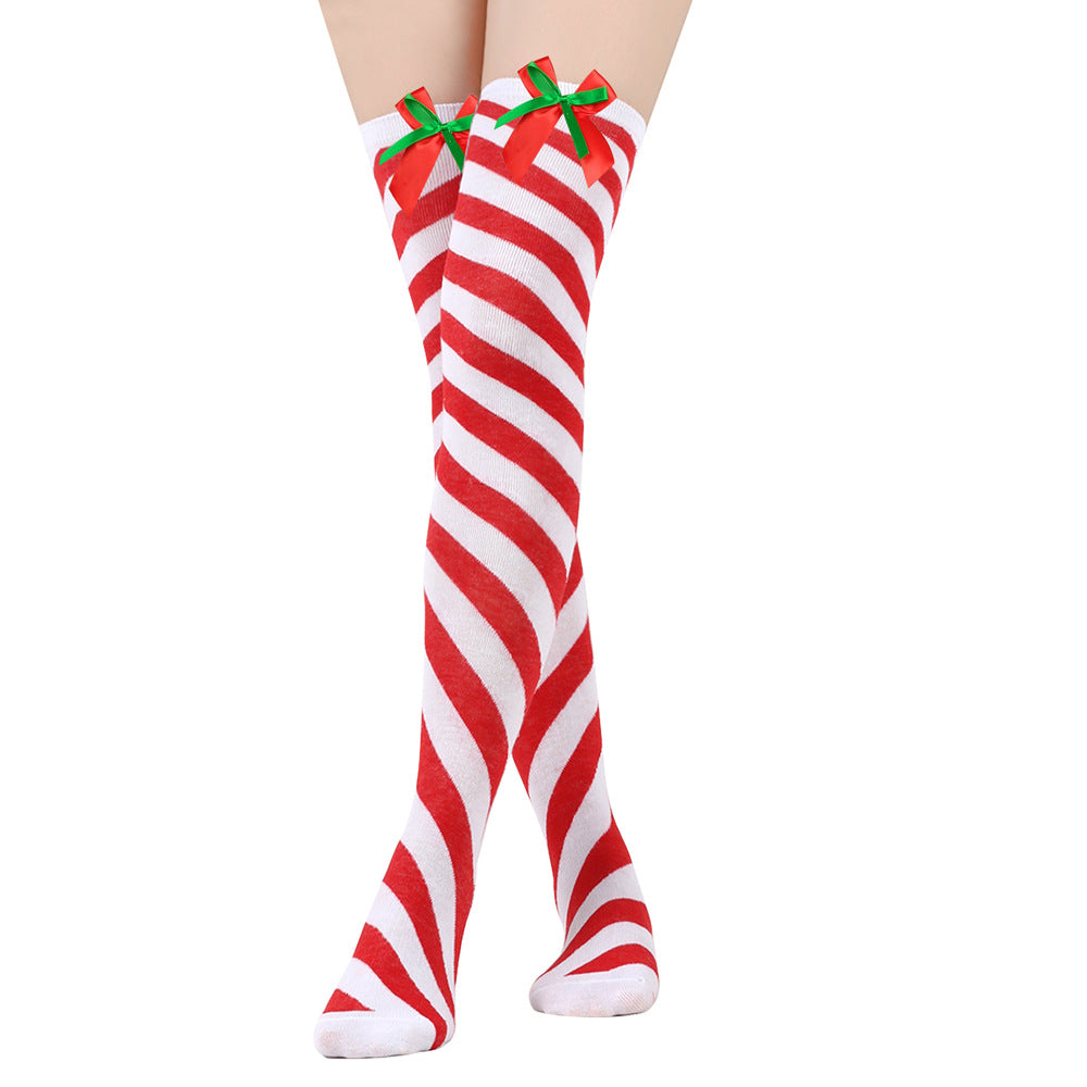 Bow Christmas Stockings Over The Knee Decorative High Tube