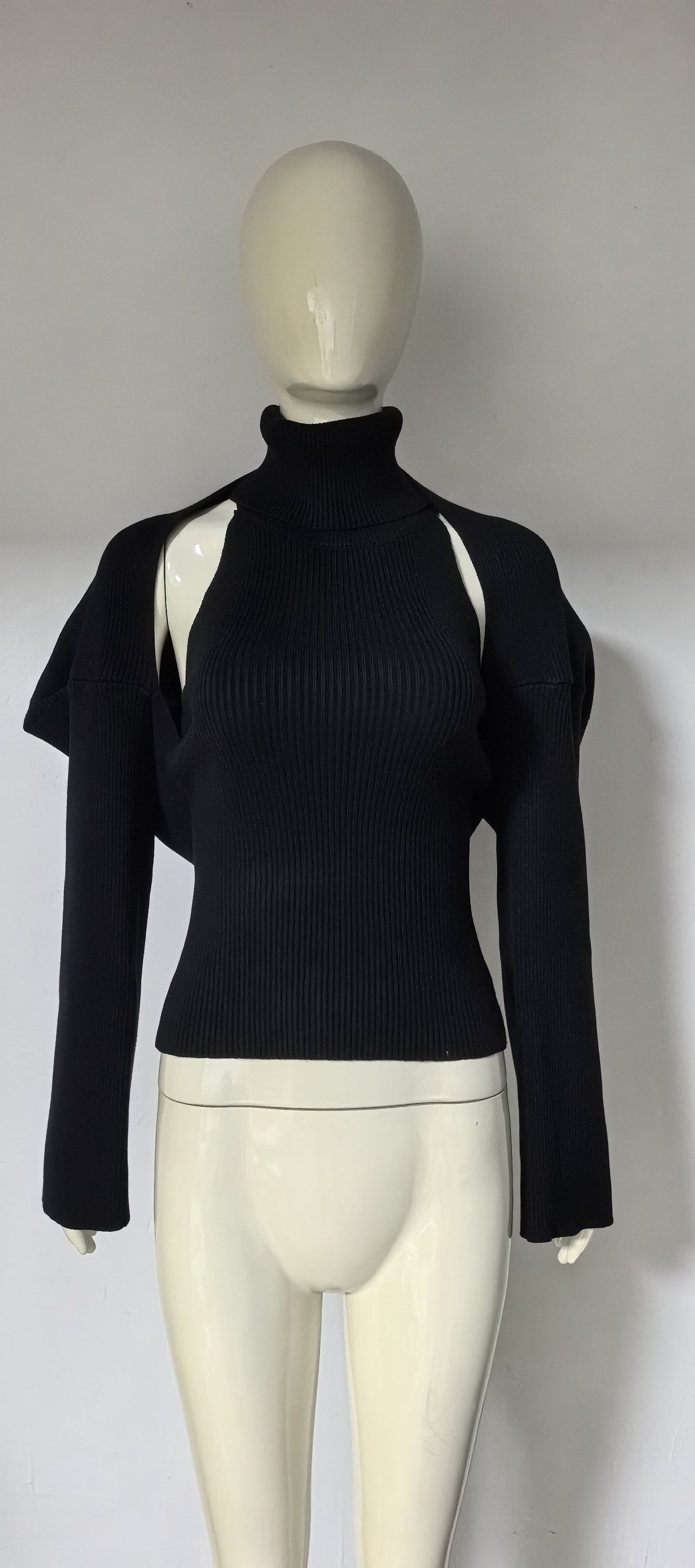 Sexy Backless Buckled Knit Vest And Long-Sleeve Shawl Two-Piece Set