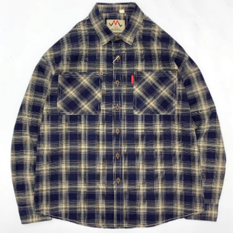 Retro All-cotton Plaid Men's College Loose Casual Long-sleeved Shirt