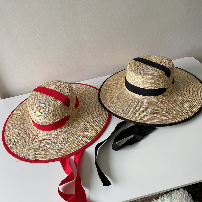 French Vintage Big Brim Strap Hat