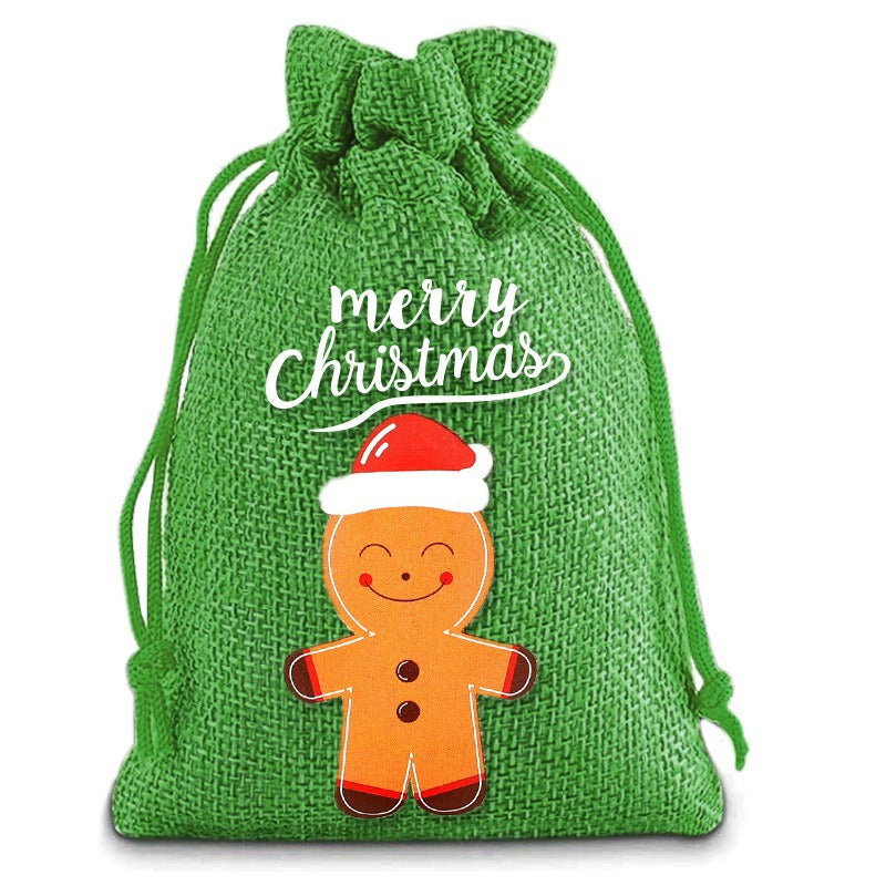 Christmas Linen Drawstring Bag
