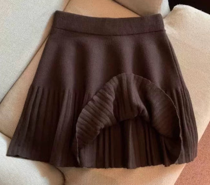 Womens Stretchy High-Waist Pleated Skirt Slim-Fit Outerwear Knitted Base Skirt