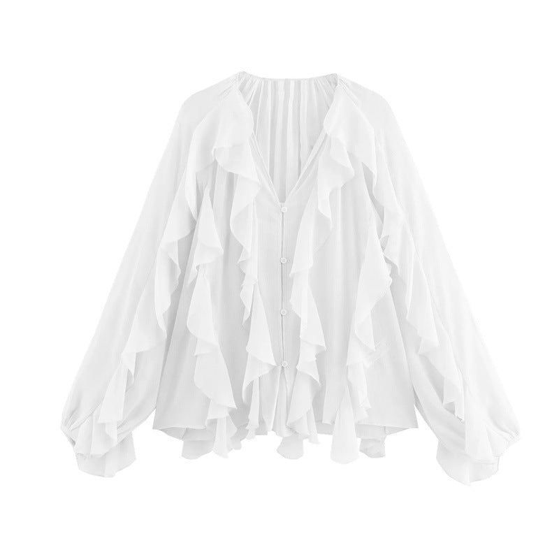Women's Laminated Fashion V-neck Long Sleeve Shirt
