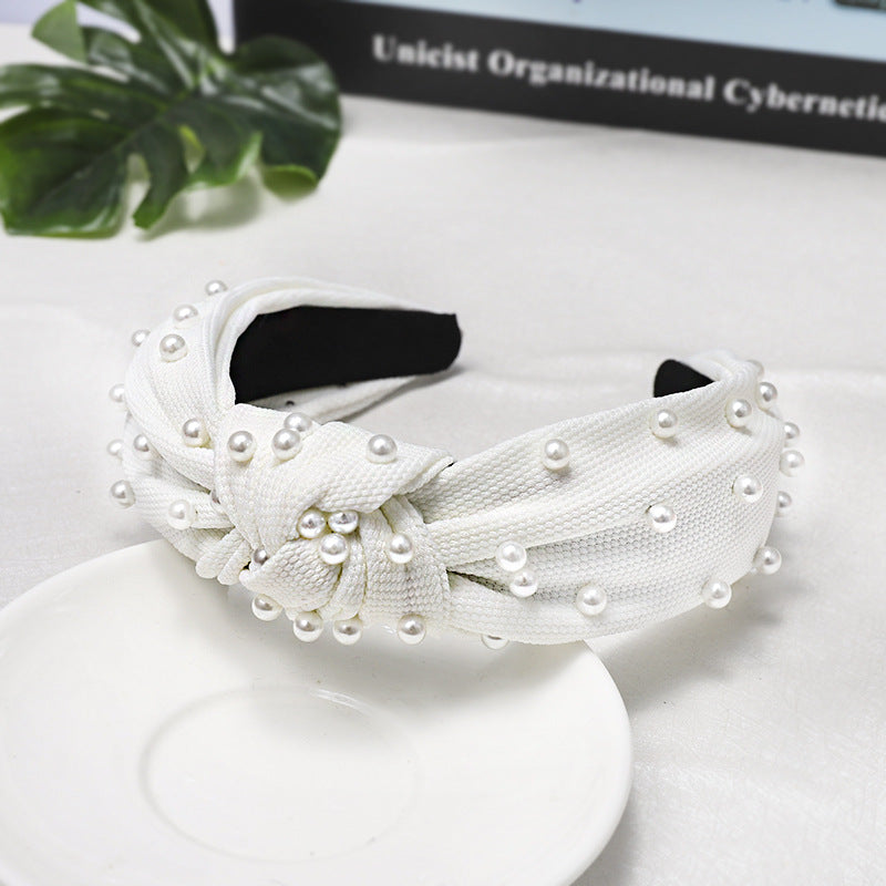 Simple Nail Pearl Knotted Headband Solid Color
