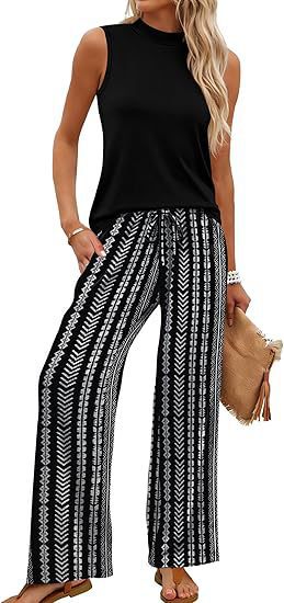 European And American-style Slim-fit Printed Casual Set
