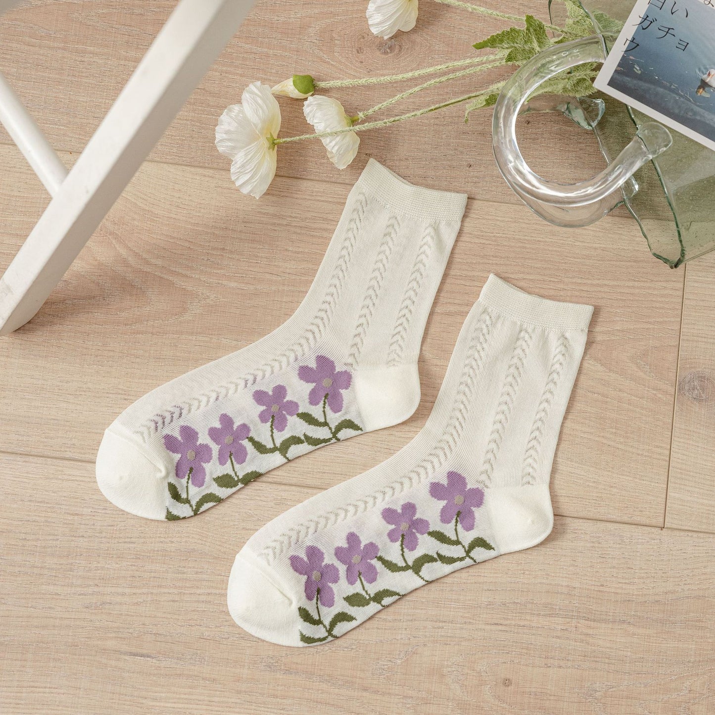 Cotton Women's Mesh Breathable Flower Socks