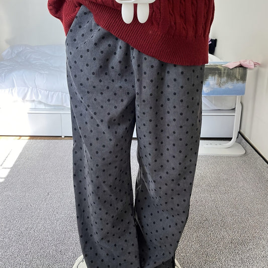 Thin Outer Wear Polka Dot Wide Leg Pants Drape All-matching Drawstring