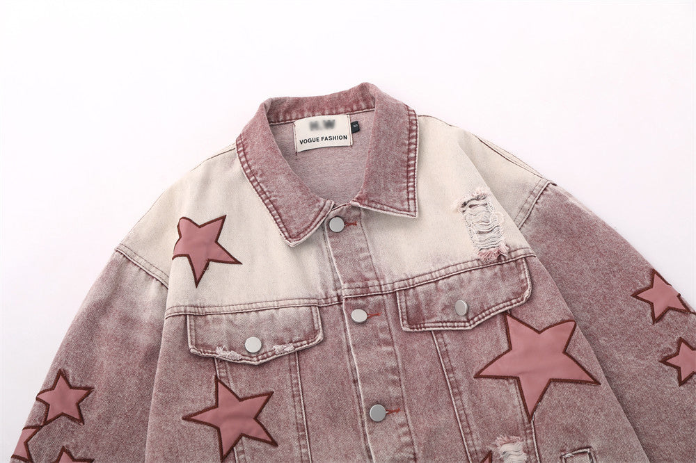Five-pointed Star Embroidery Denim Jacket Men