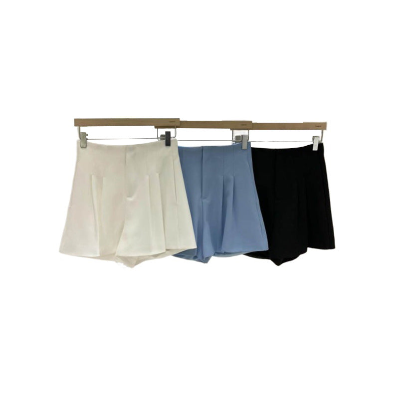 Women's Casual High Waist Suit Pleated Wide Leg Shorts