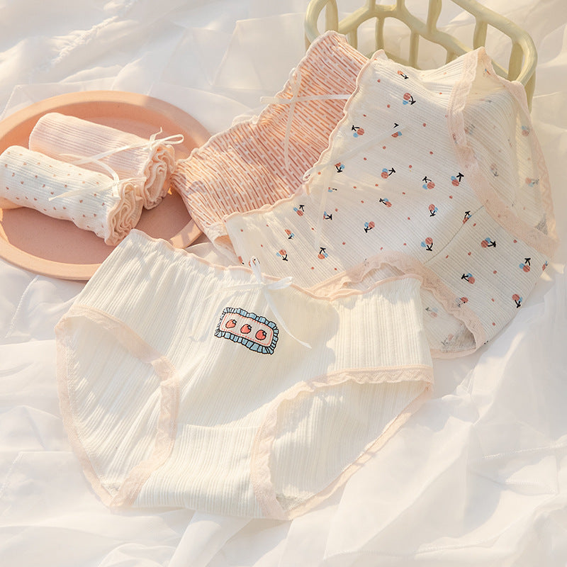Ins Style Cotton Girls Panties Sweet Lace Bow
