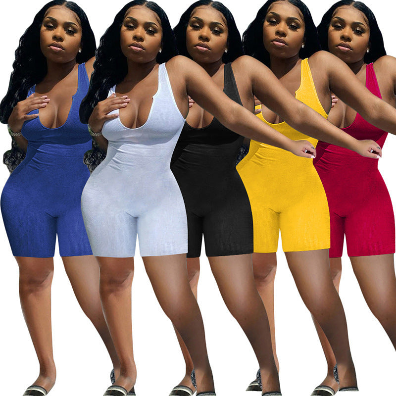 Women's American Sports Vest Knit Pit Short Jumpsuit