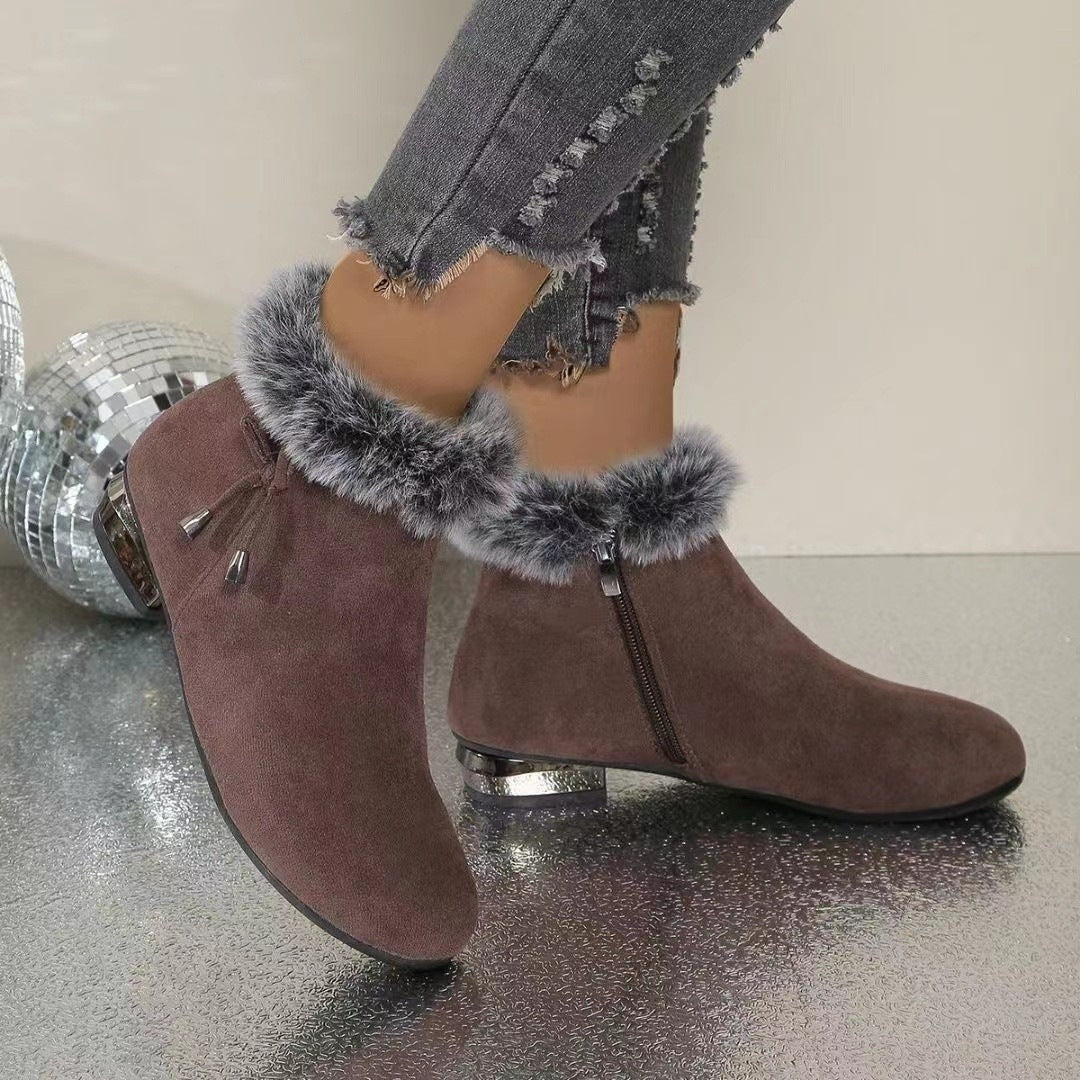 New Fleece Lined Round Toe Short Boots For Women