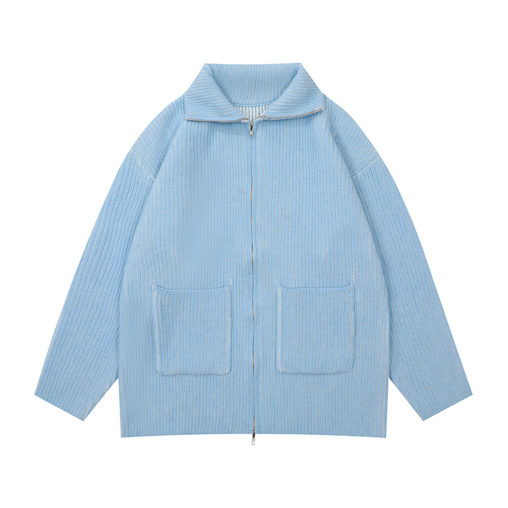 Retro American Street Fashion Casual Stand Collar Two-way Zipper Jacket