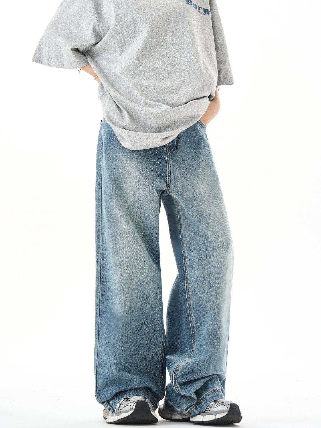 Plus Size American Retro Washed Straight Jeans