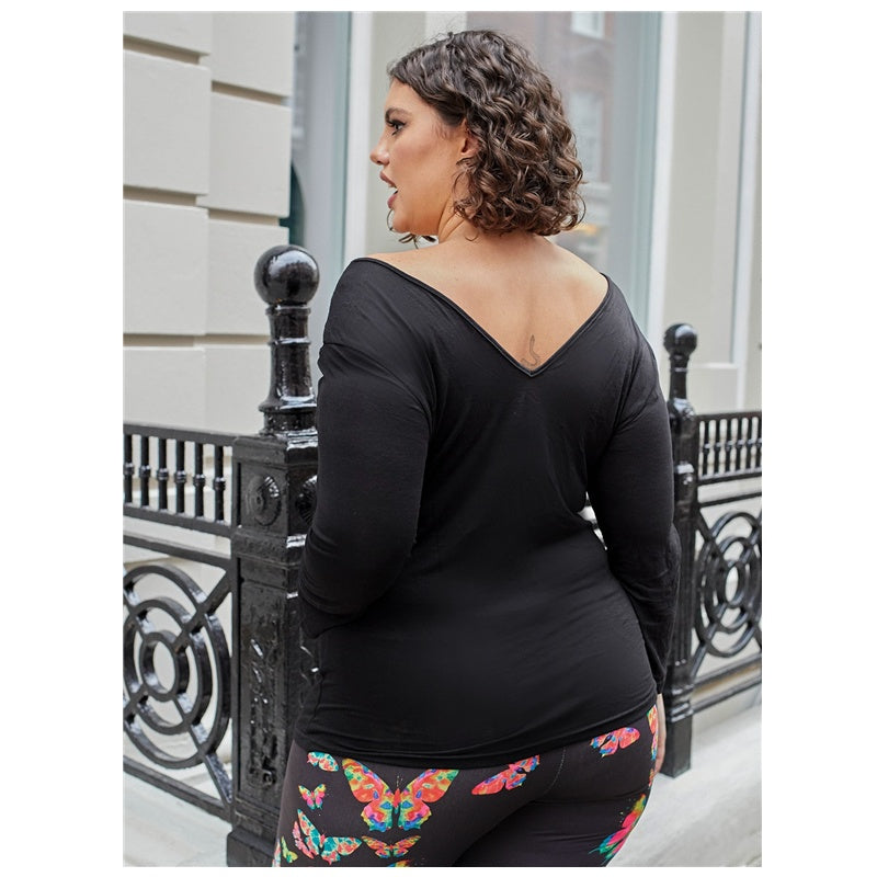 Large Black Three-quarter Sleeve Bottom Shirt