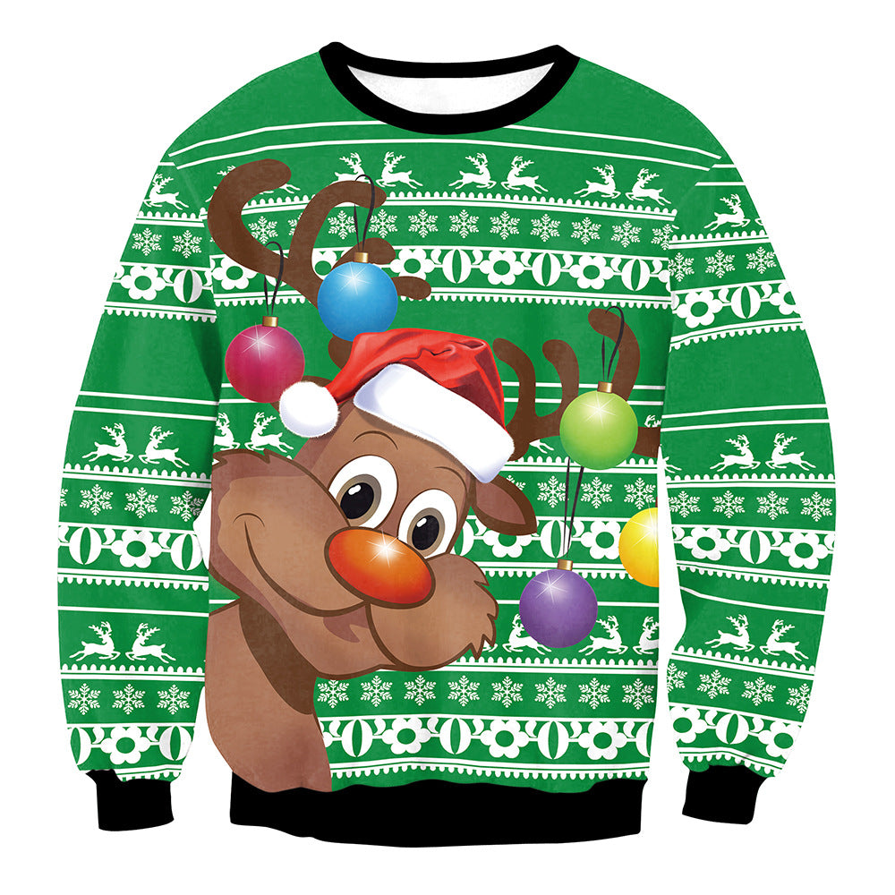 Ensfarvet Elg Jule Digitale Print Sweater Langærmet Frakke