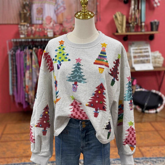 Dame Mode Farverig Juletræ Paillet Sweater