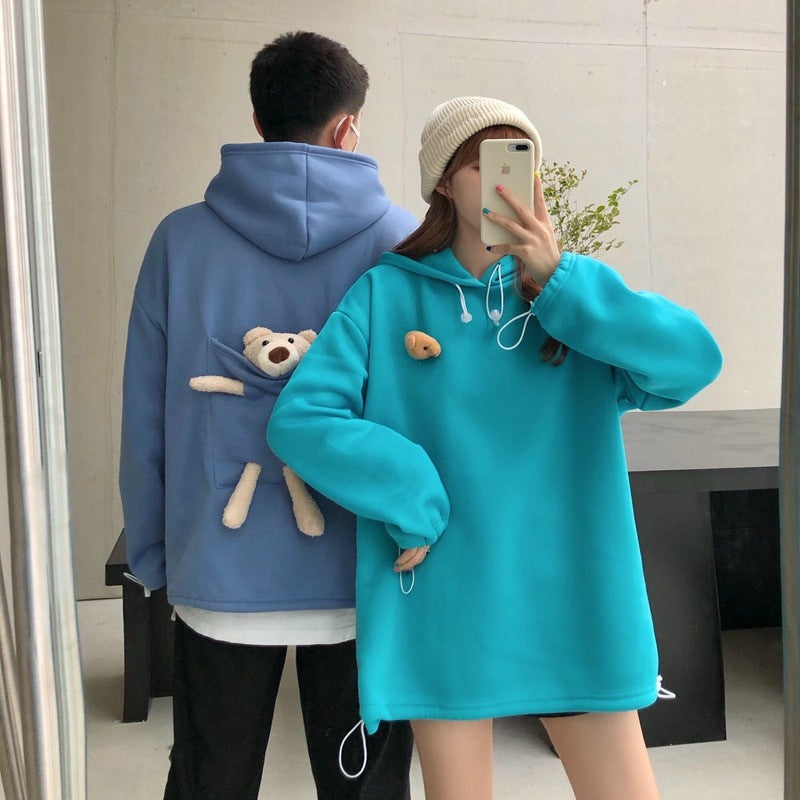 Fleece-lined Thick Loose Mid-length Bear Long-sleeved Sweater