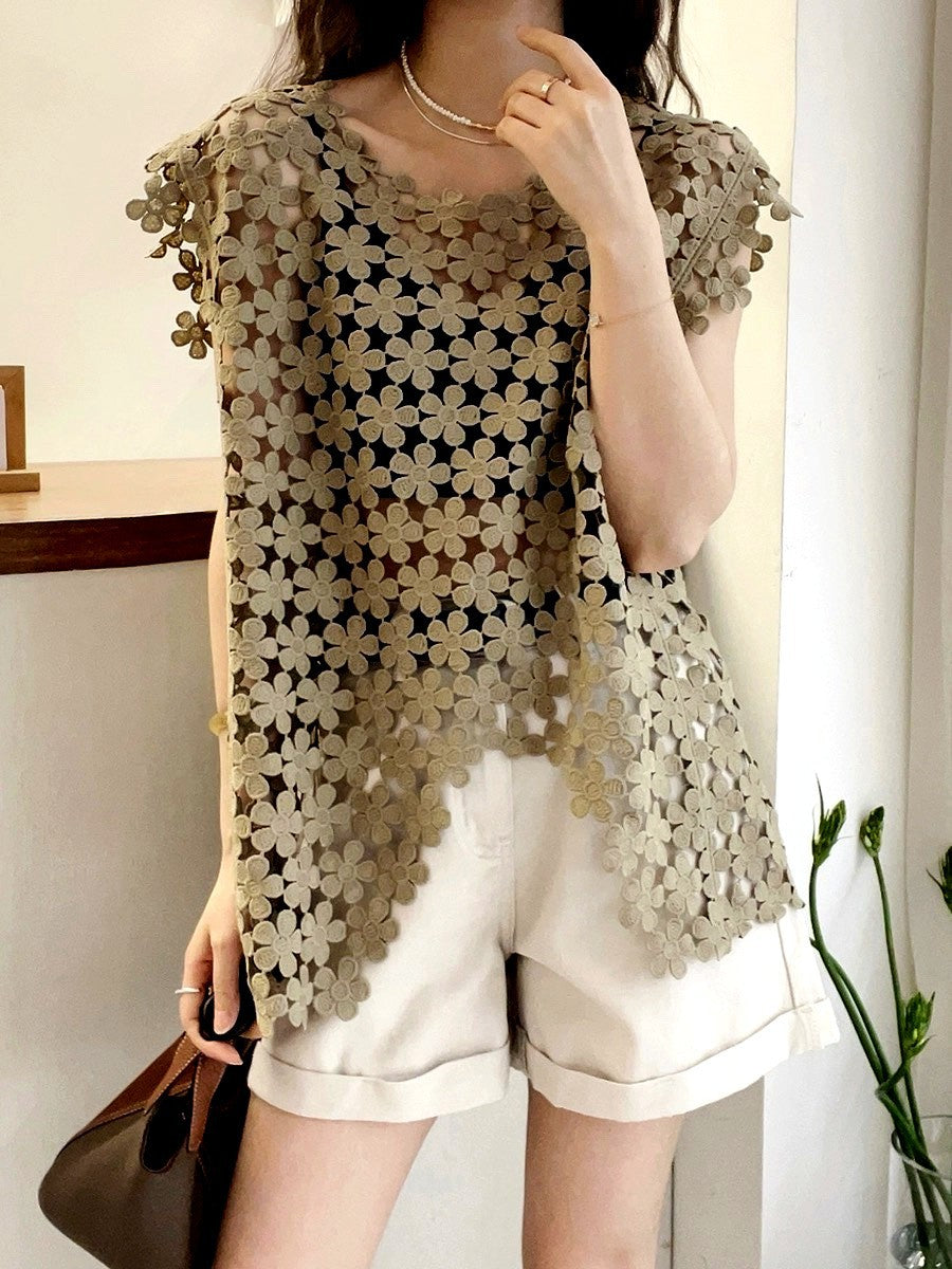 Vest Western Style Top Small Hollow Crocheted Lace Vest