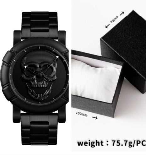 Fashion men's large dial personality three-dimensional creative skull quartz watch waterproof trend dark messenger student table