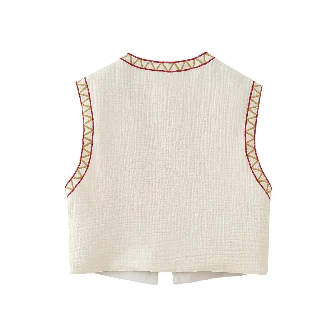 European And American Style Round Neck Embroidered Vest
