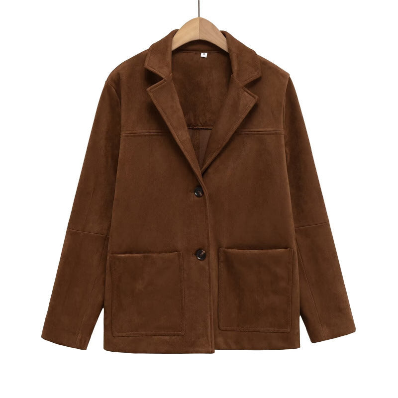 New Suede Texture Loose Casual Long Sleeves Suit Jacket