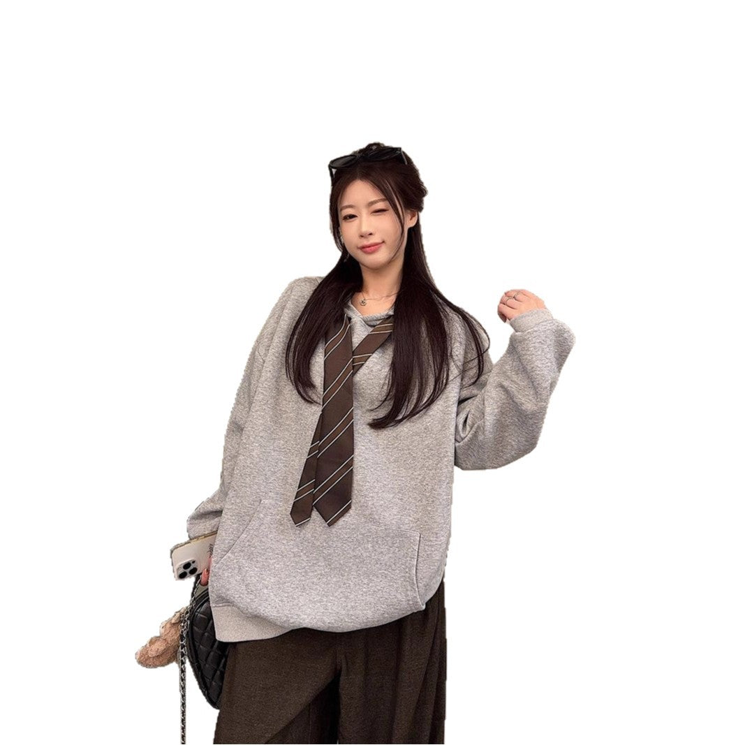 Løs Afslappet Sweatshirt med Hætte og Bindebånd til Kvinder