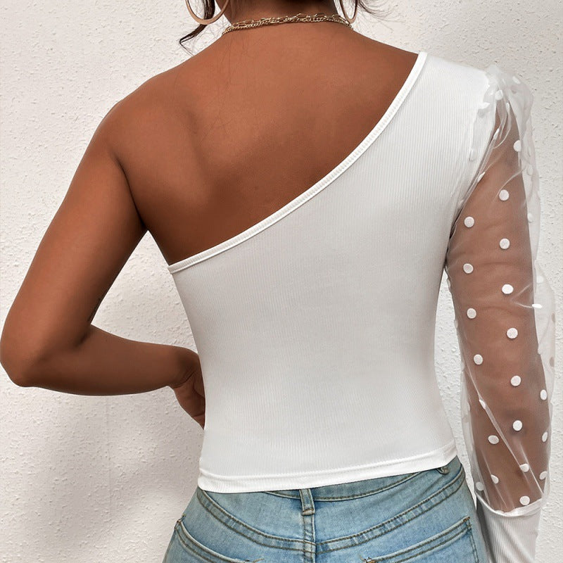 Women's European And American Gauze See-through Wave Dot Half Sleeve