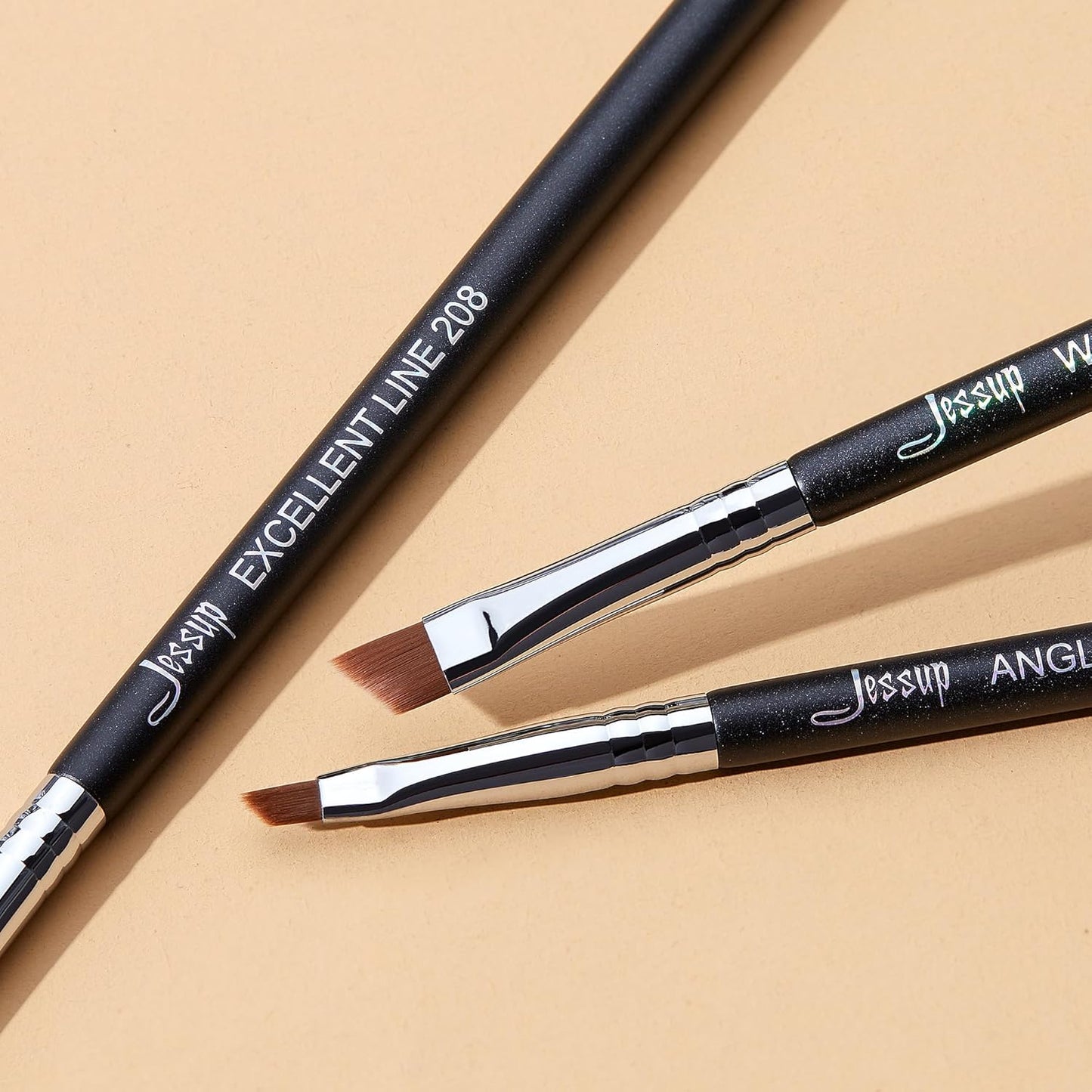 Jessup Abgewinkeltes Eyeliner Pinsel Set, 3-Teilig Pro Precision Eyelinerpinsel Fein Geflügelte Ultradünne Schräge Gel Makeup Pinsel Für Flüssigen Eyeliner Schwarz T345