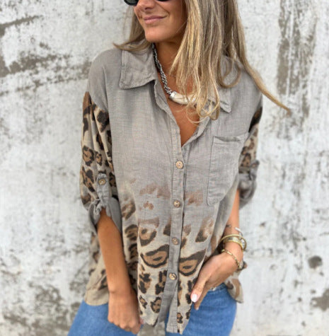 Women's Printed Autumn Leisure Long Leopard-print Shirt