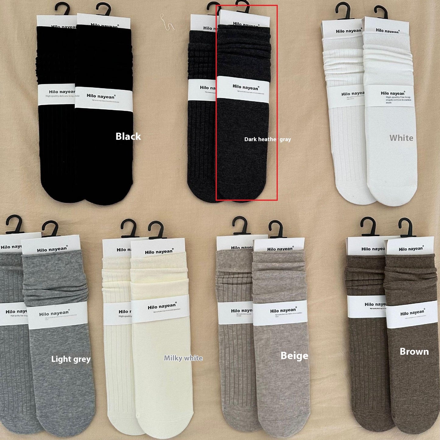 Gentle Vertical Stripe Flat Color Spinning South Korea Color Cream Gray Bunching Socks
