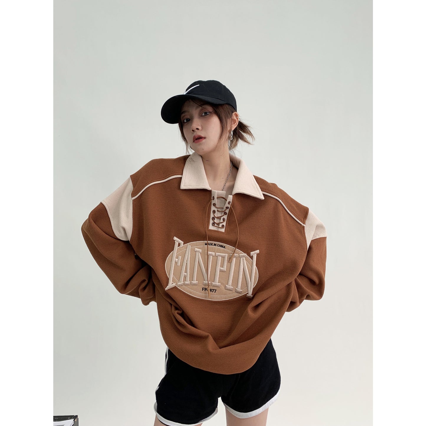 Versatile Loose Waffle Long Sleeve Sweater